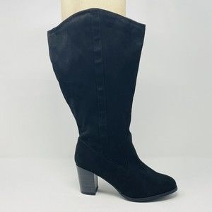 Journee Collection Suede Mid Calf Block Heel Boots in Black Womans XW Calf SZ 9